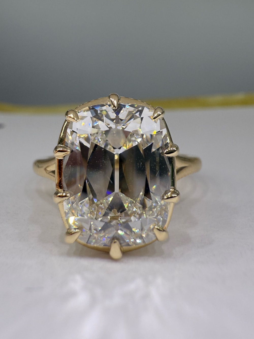 5.04 carat E VS1 old mine cut antique cushion diamond engagement ring